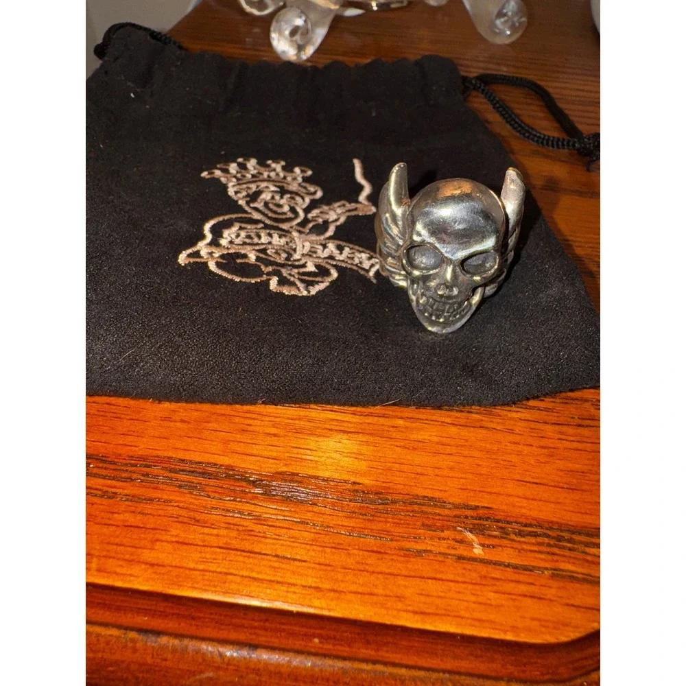 King Baby Sterling Silver Winged Skull‎ Ring Men's Size 10 Statement Punk Rock